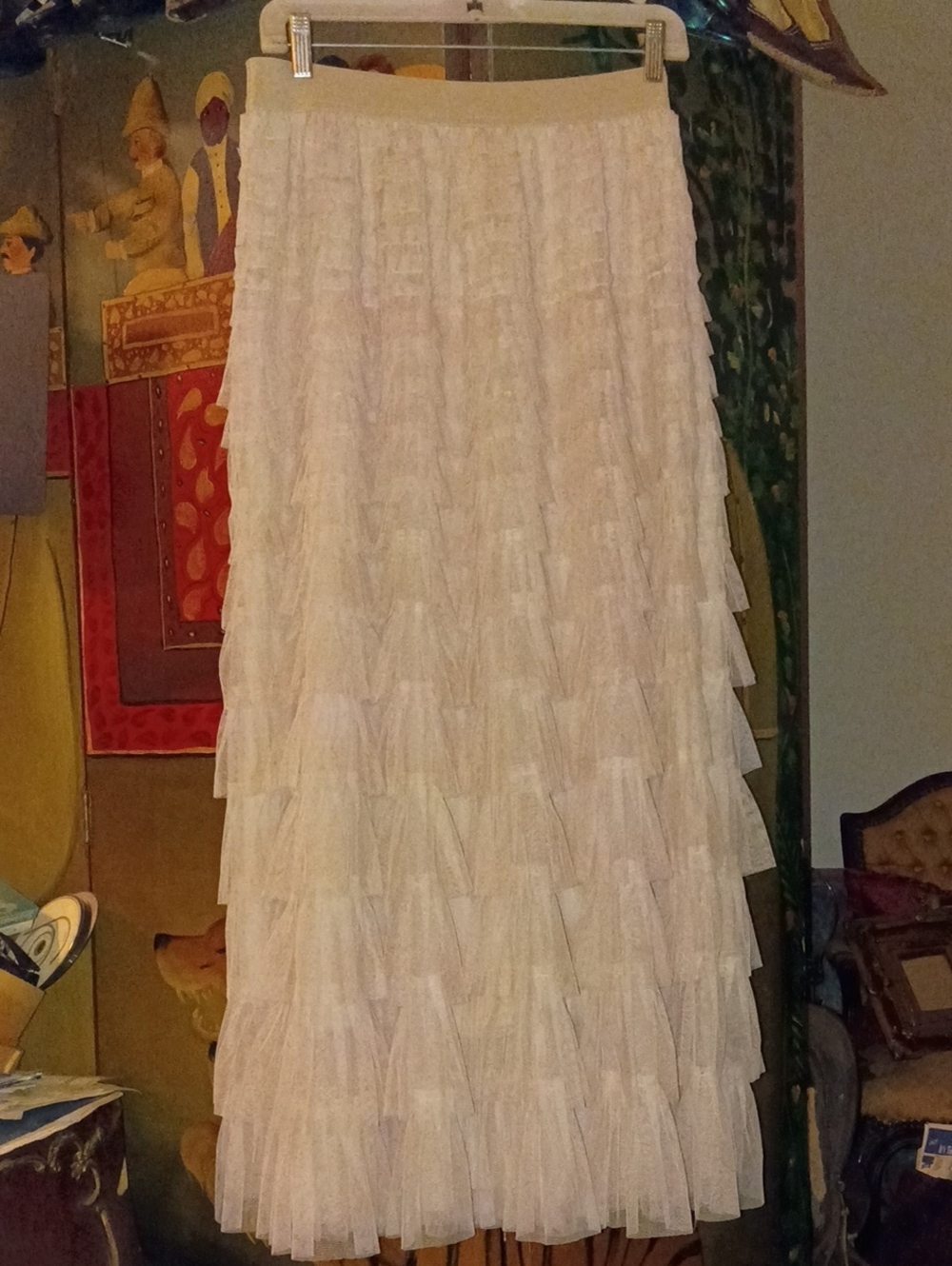 Pale Pink/Nude Liner Tuled Tiered Maxi Skirt